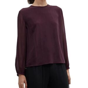 Eileen Fisher Women's Silk Blouse Sheer Sleeve Burgundy Size S